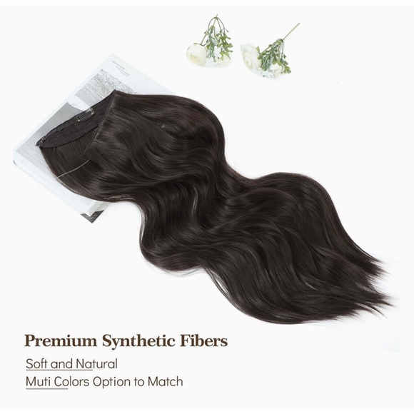 20” Invisible Hair Extensions Long Wavy Hair Extensions Dark Brown Synthetic - Picture 3 of 10